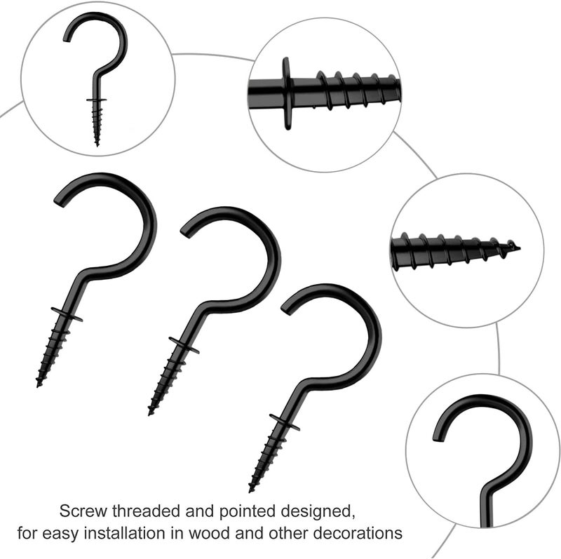 Goiio 100 Pieces 1/2 inch Ceiling Hooks, Black Zinc Plated Metal Screw-in Cup Hooks - Image 4